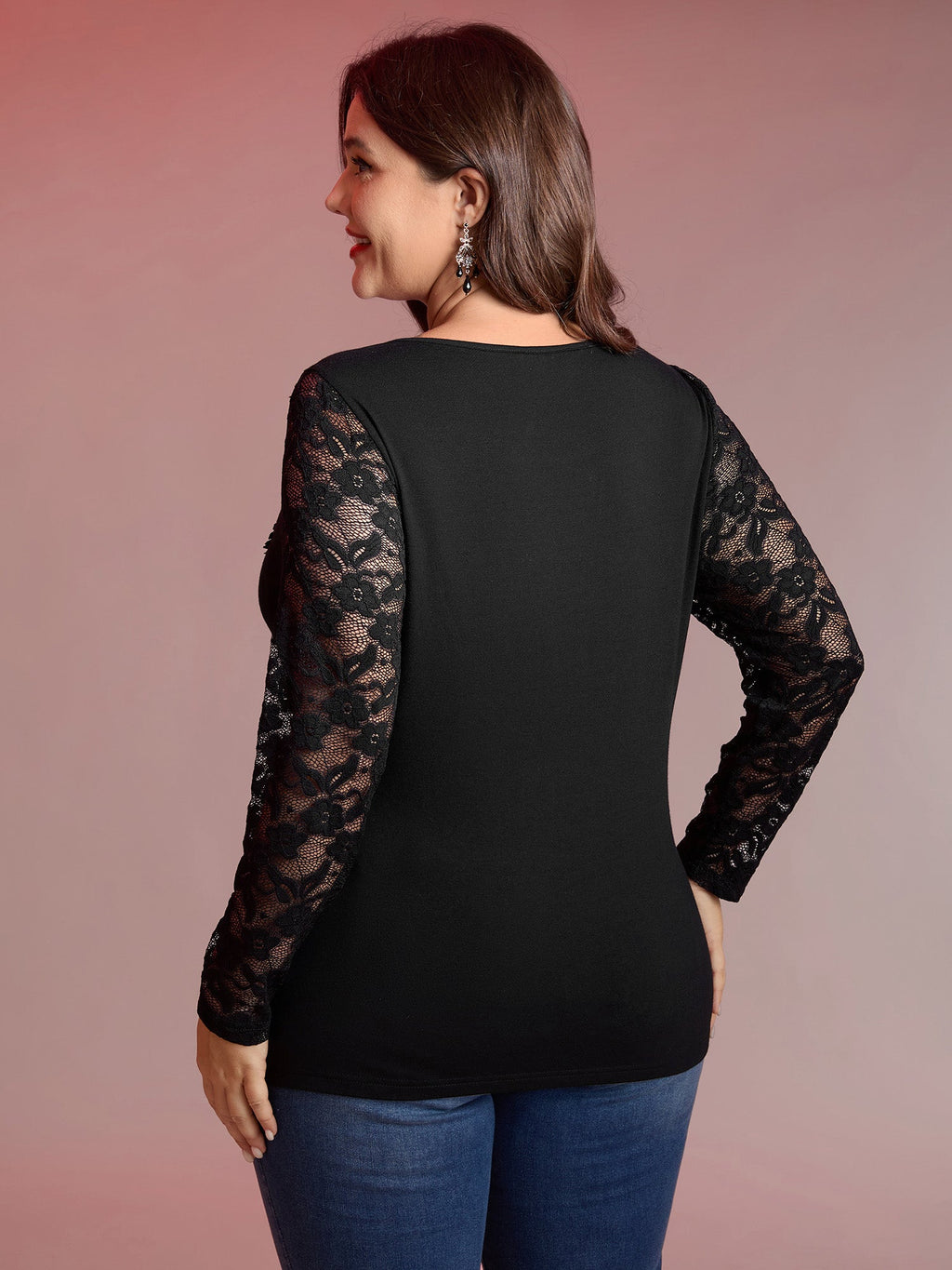 Sheer Lace Fitted Solid T-Shirt