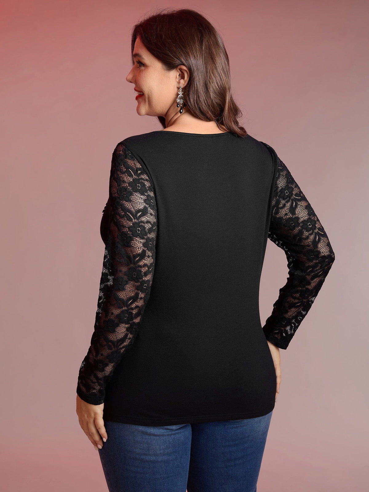 Sheer Lace Fitted Solid T-Shirt