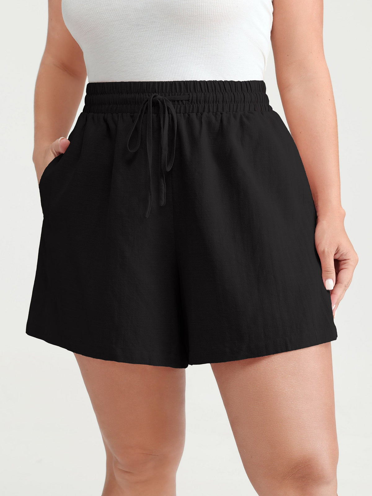 Cotton Drawstring Elastic Waist Pockets Shorts