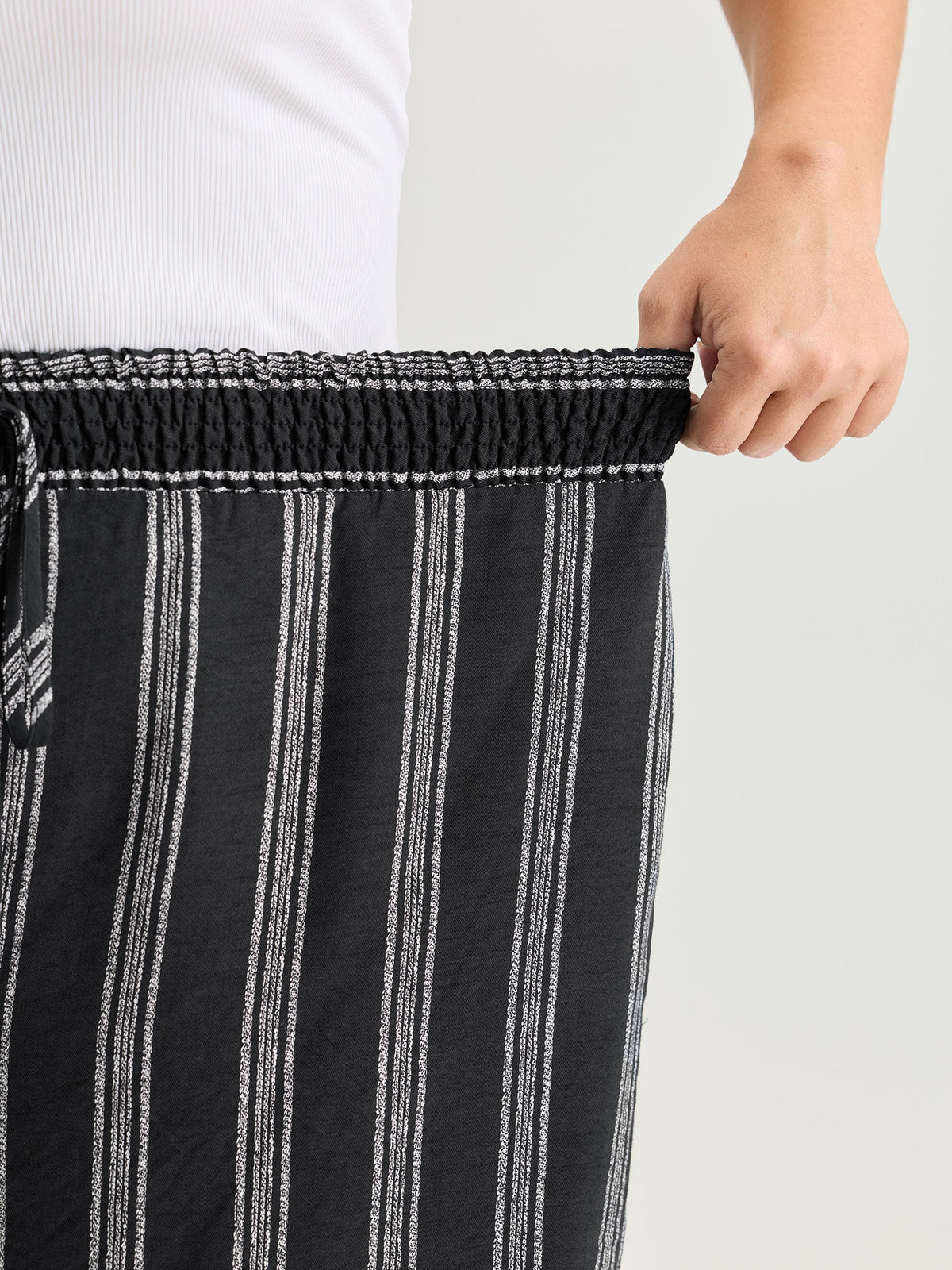 Abstract Striped Drawstring Shirred Waist Pants