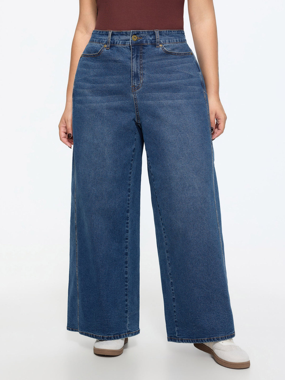Stretchy Mid-Rise Wide-Leg Jeans
