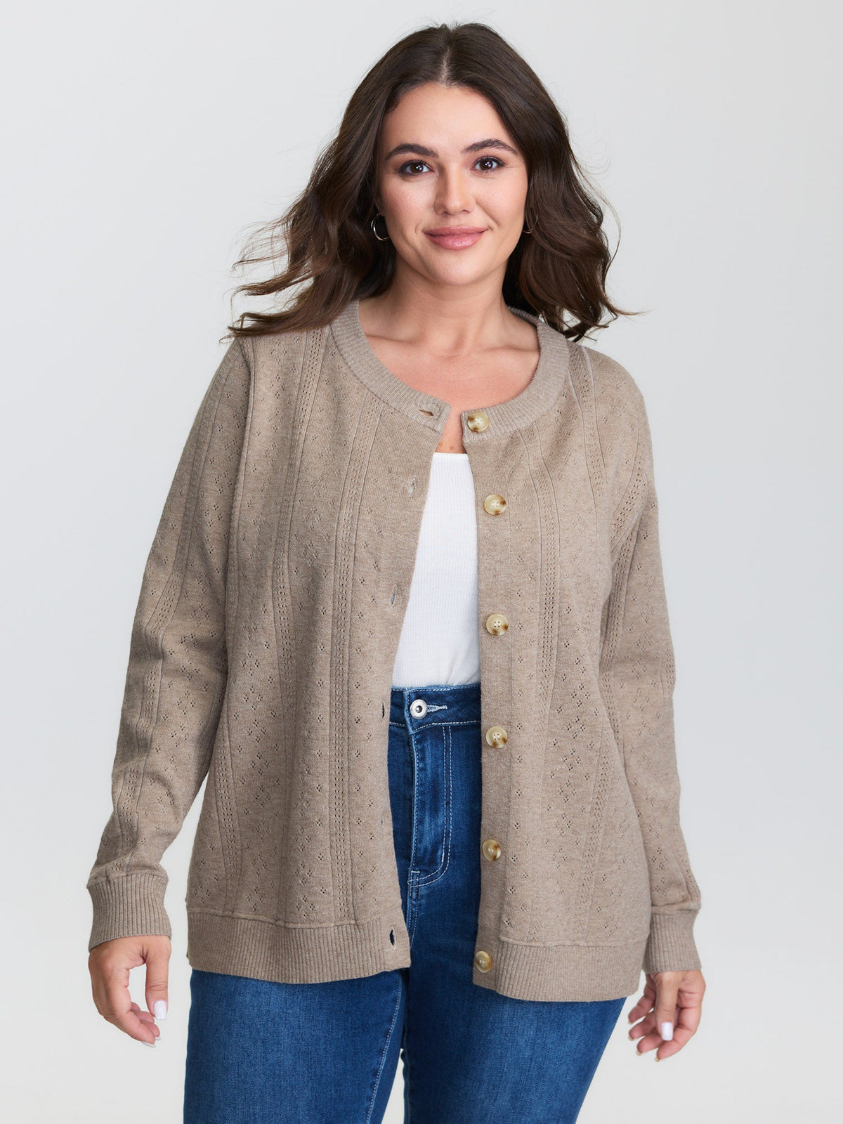 Cut-Out Button Front Knit Cardigan