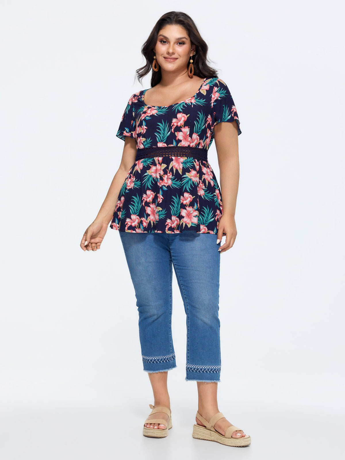 Floral Print Waist Patchwork Blouse