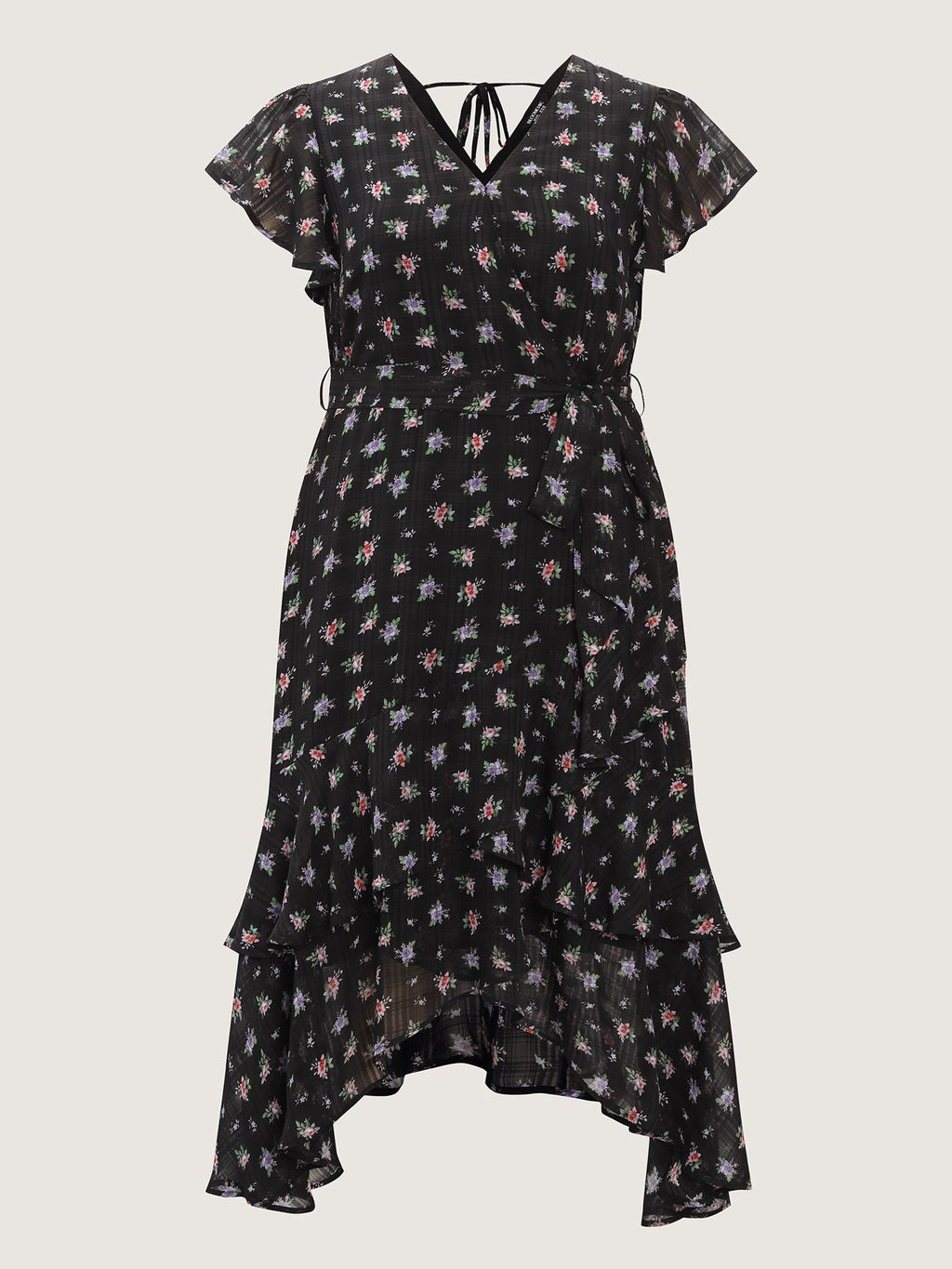 Floral Print Waist-Tie High Low Hem Midi Dress