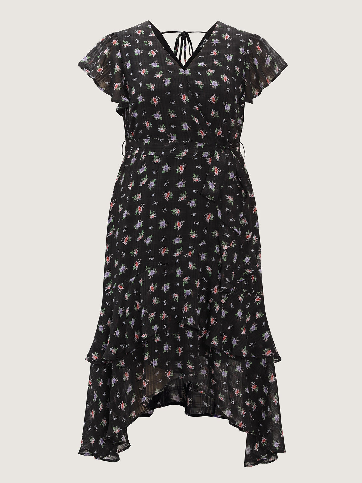 Floral Print Waist-Tie High Low Hem Midi Dress