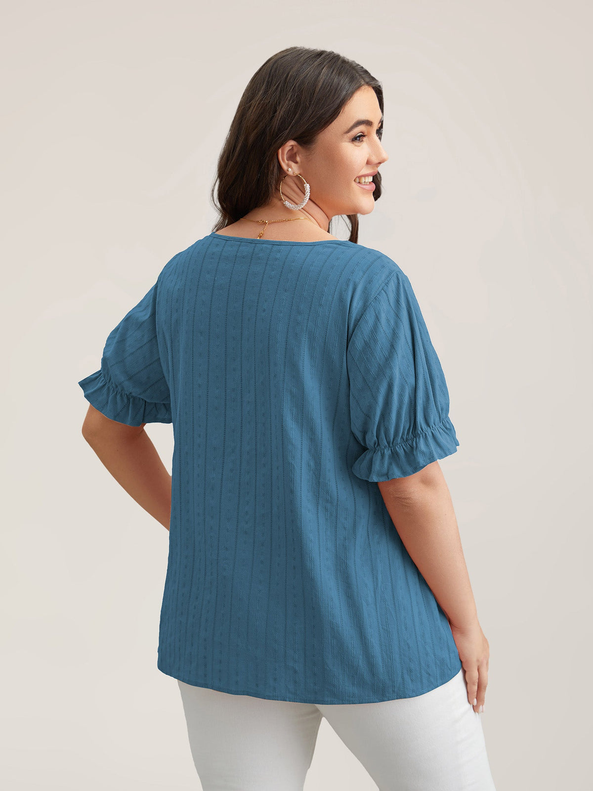 Cotton Square Neck Ruffled Sleeve Blouse