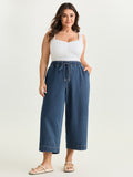 Elastic Drawstring Waistband Wide-Leg Jeans