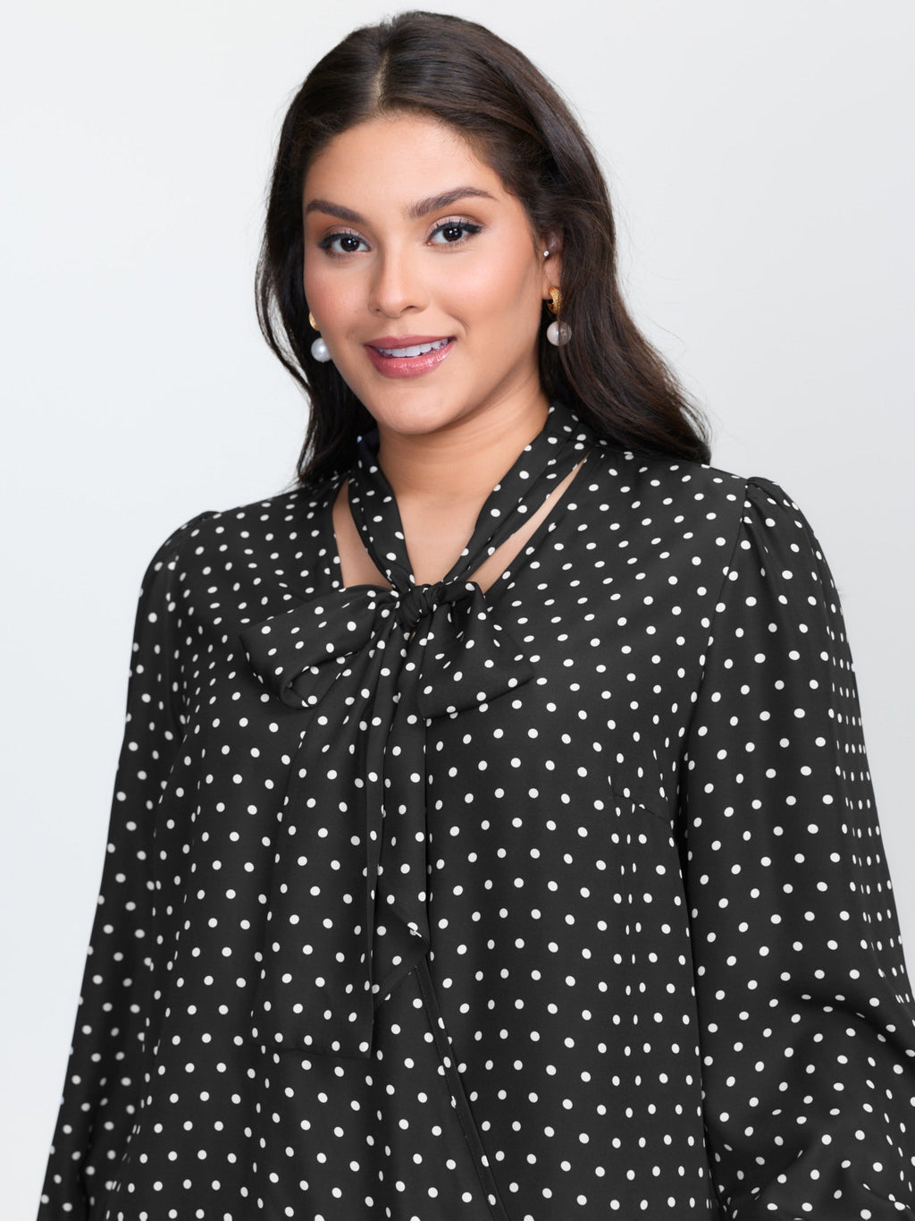 Retro Polka Dots Ribbon Neckline Blouse