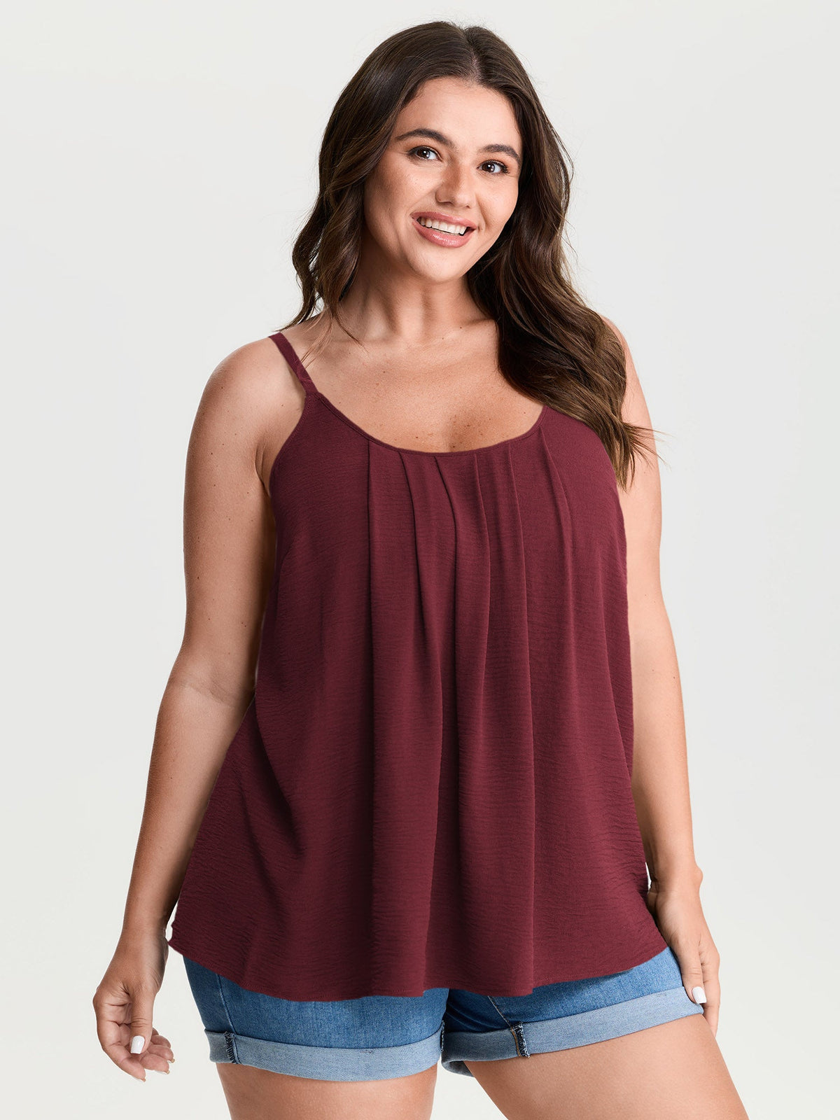 Pleated Flowy Plain Tank Top