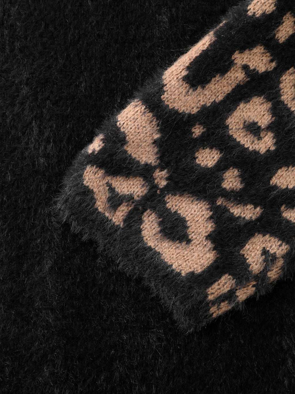 Leopard Jacquard Furry Open-Front Knit Cardigan
