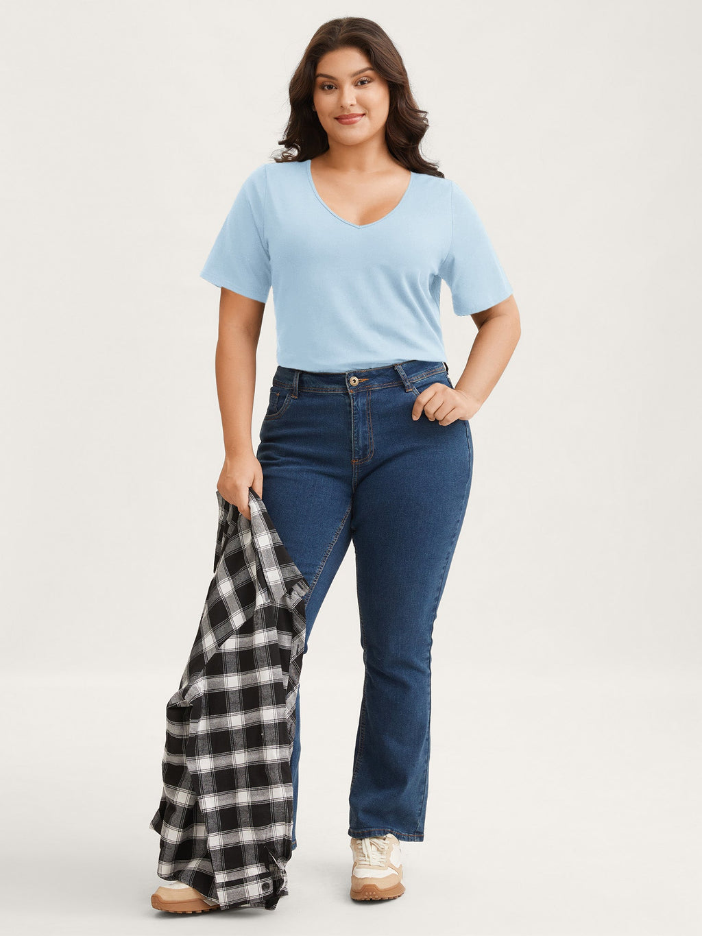 Cotton V Neck Plain Basic T-shirt