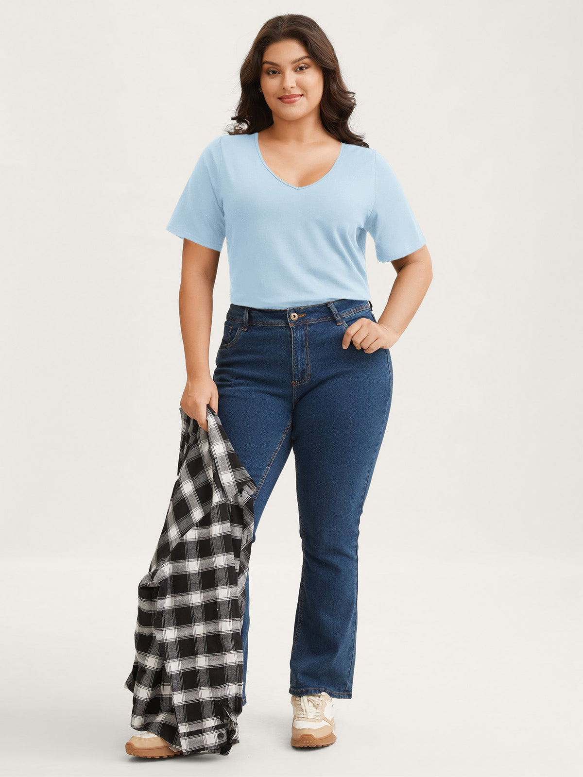 Cotton V Neck Plain Basic T-shirt