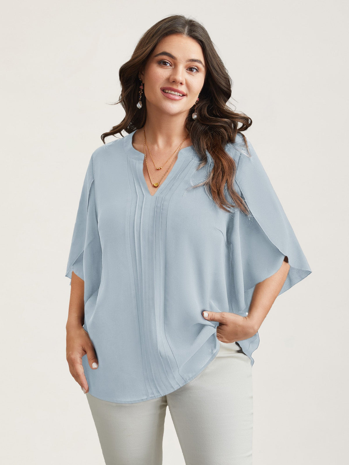 Petal Sleeve Toothpick Pleats Shirt