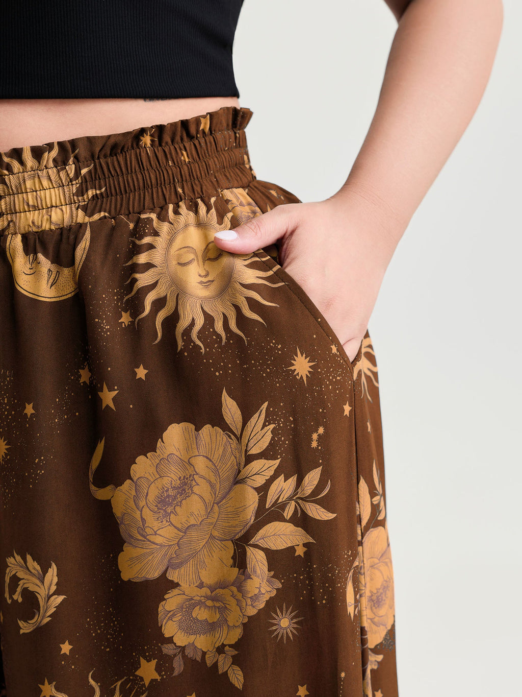 Star Moon Print Wide Waistband Pants