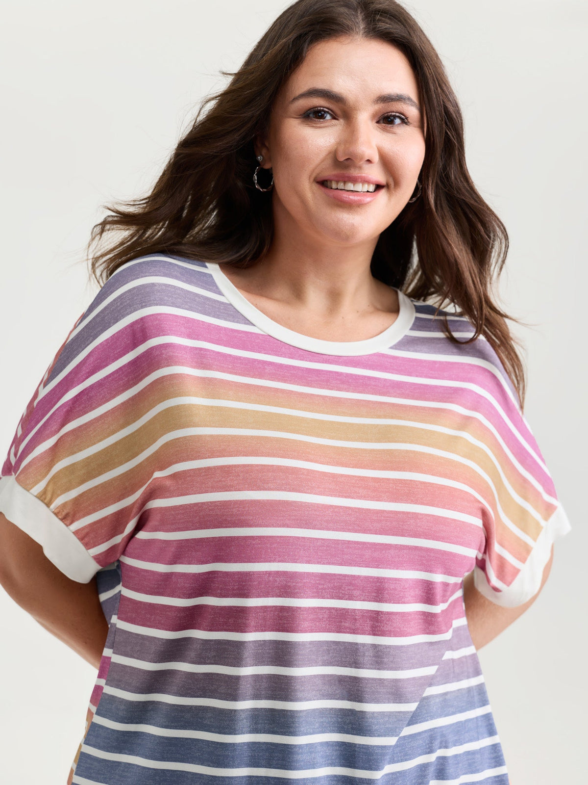 Colorful Gradient Stripe Round Neck T-Shirt