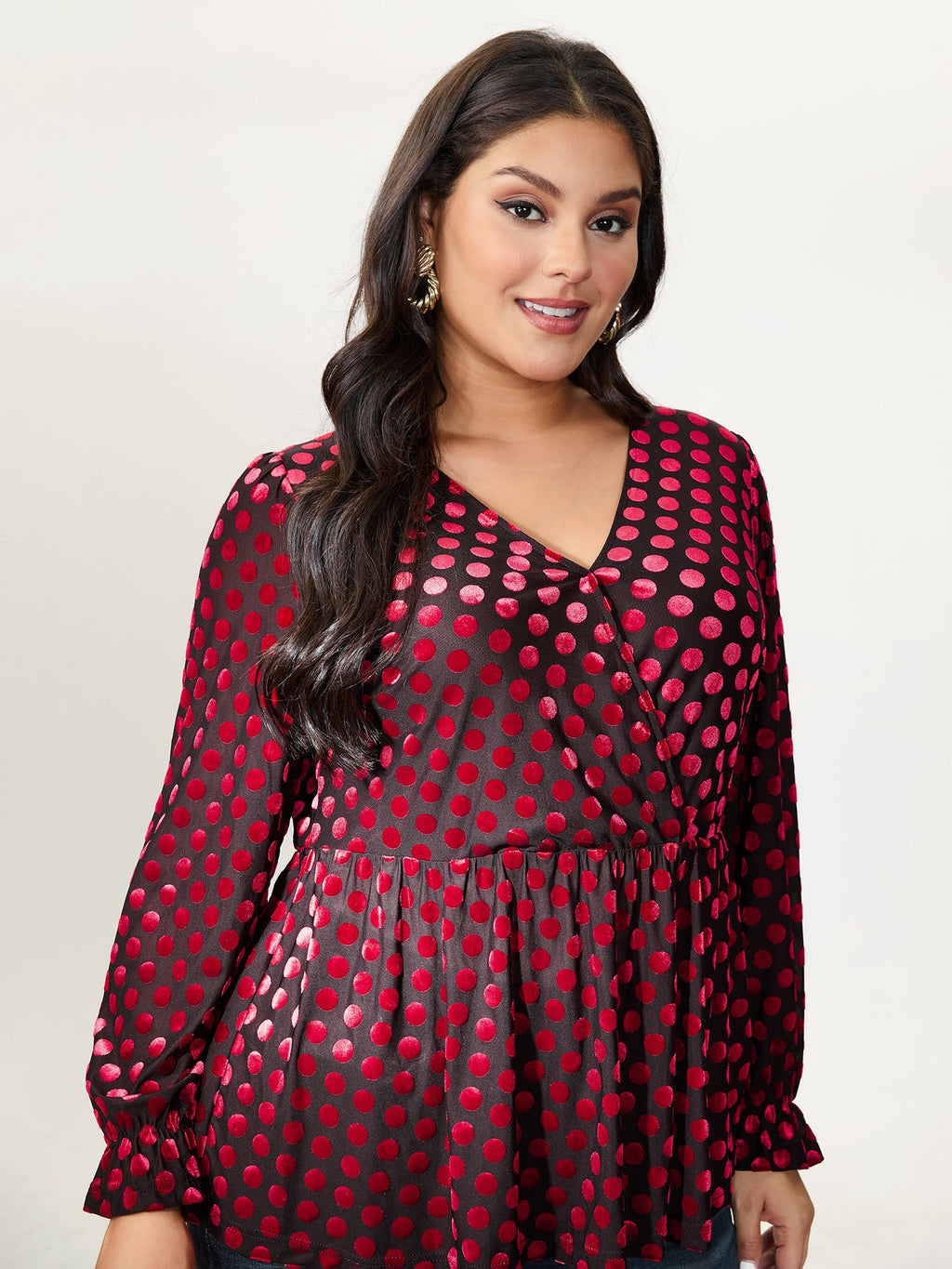 Velvet Heart Print Stretchy Waist Blouse