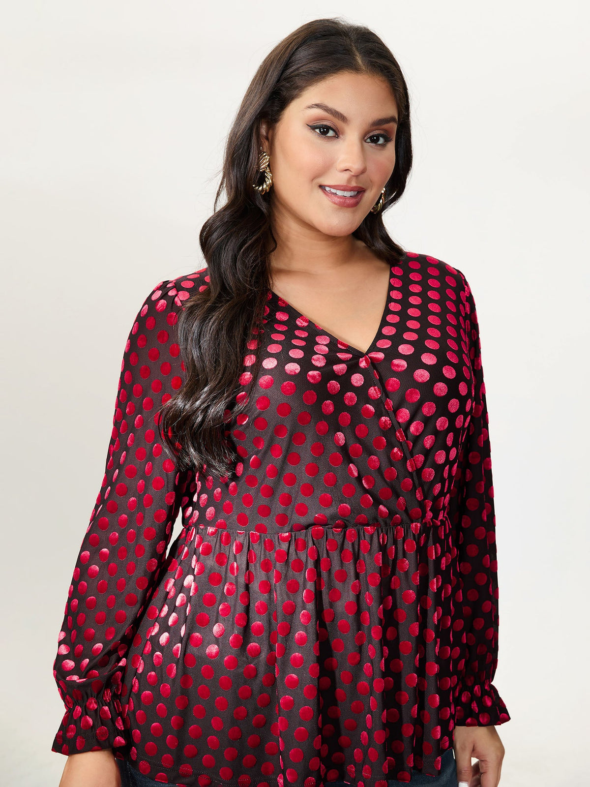 Velvet Heart Print Stretchy Waist Blouse