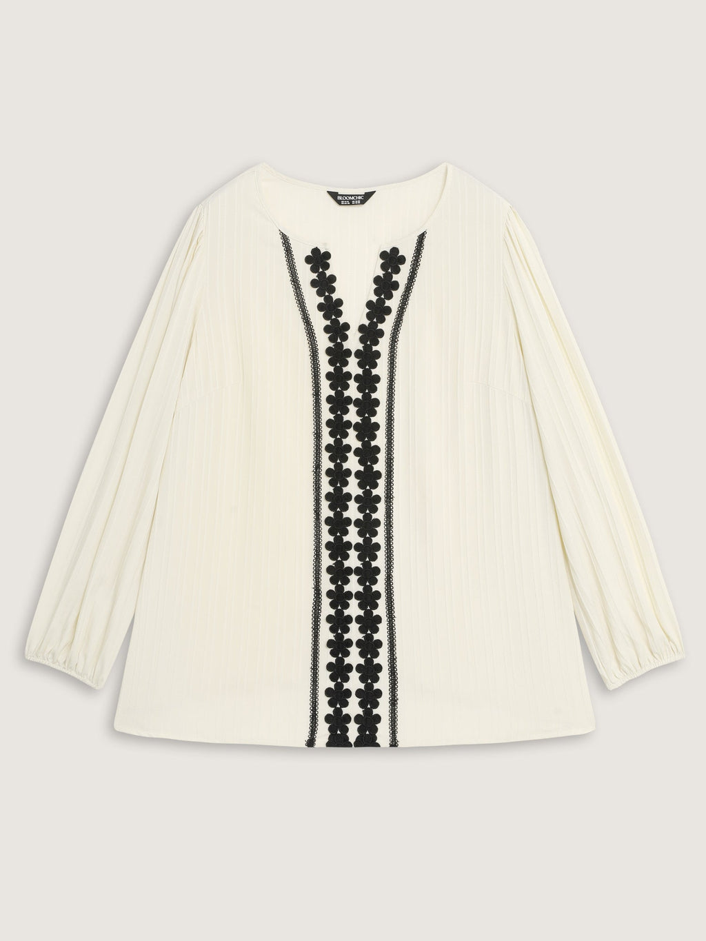 Lace Spliced Textured Lantern Sleeve Blouse