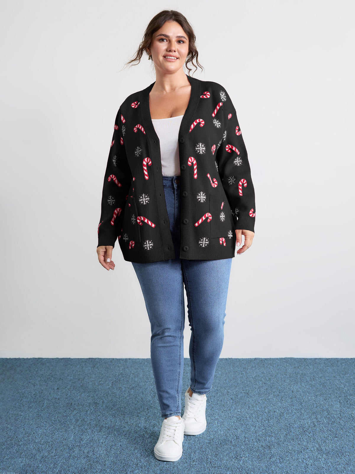 Holiday Candy Patch Pockets Knit Cardigan