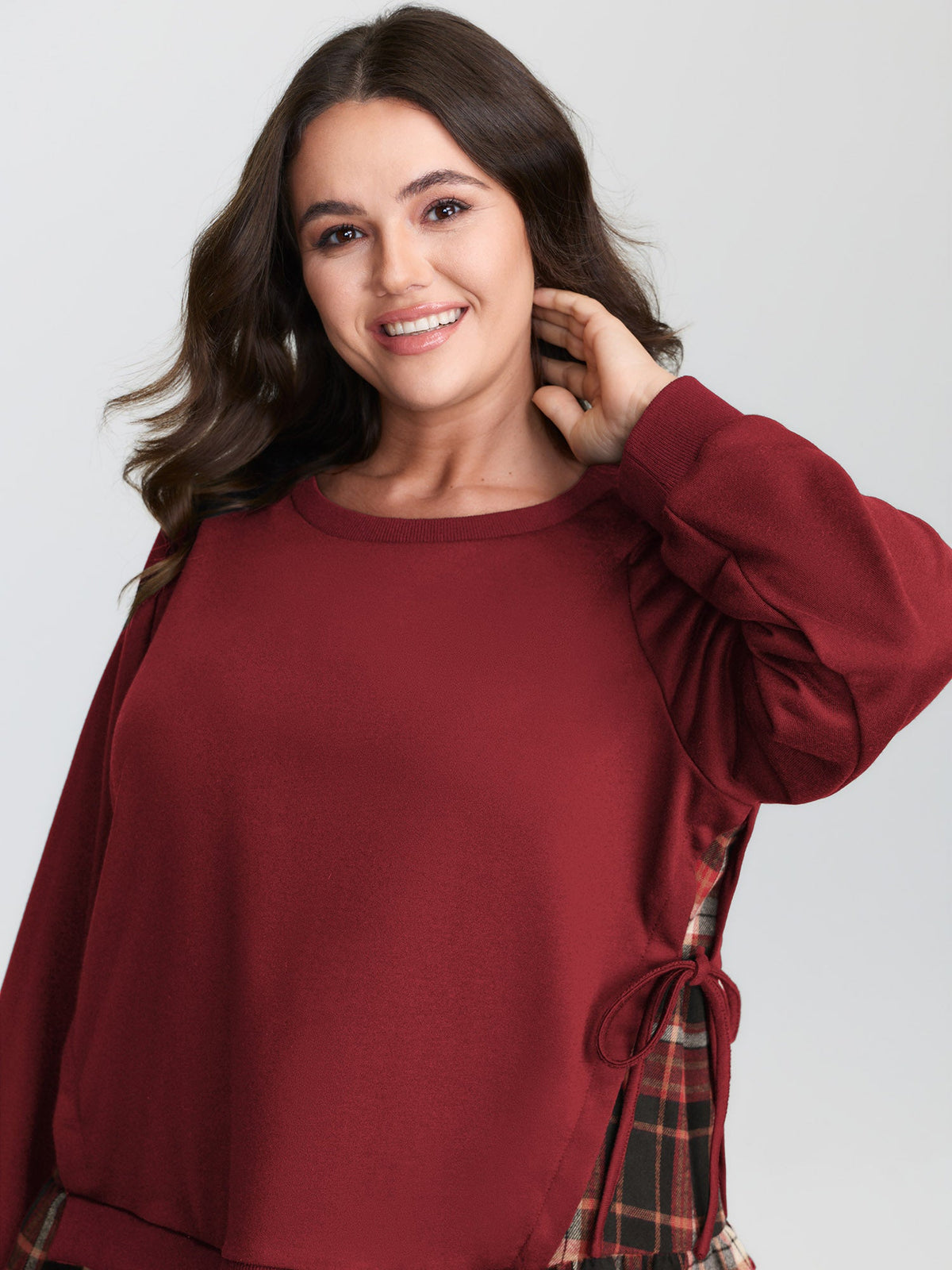 Plaid Pattern Layered Stretchy Sweatshirt