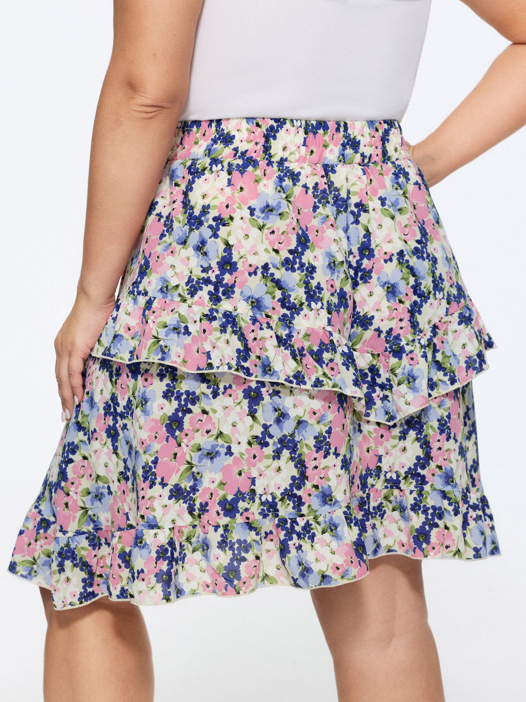 Floral Print Ruffled Edge Mini Skirt