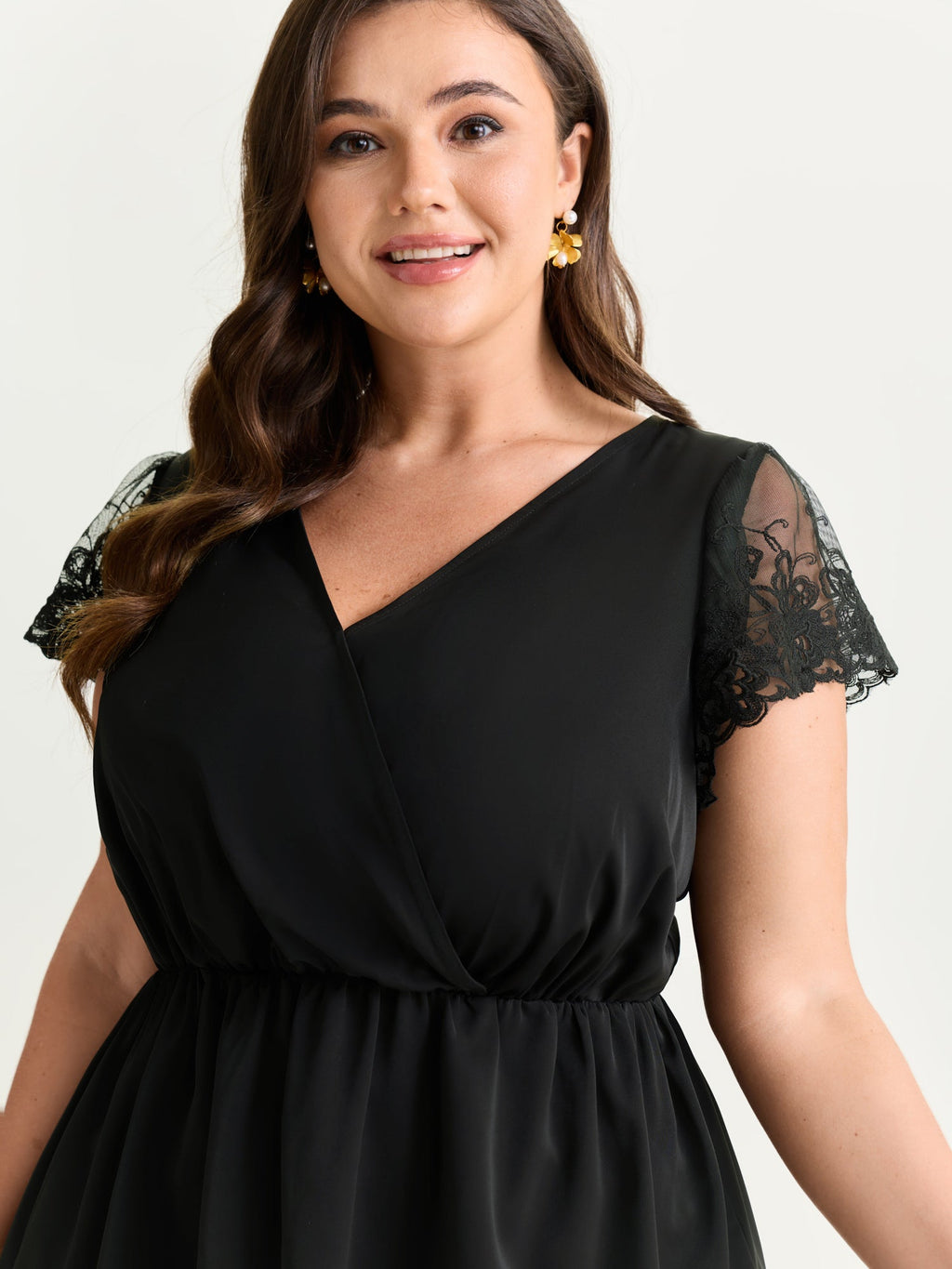 Sheer Lace Hem Satin Blouse