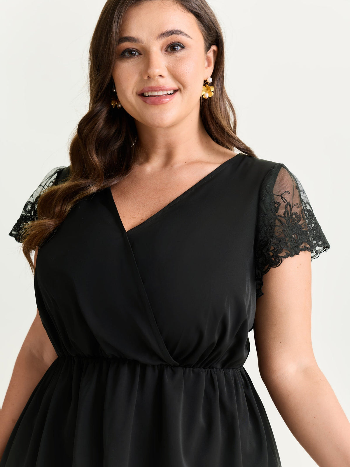 Sheer Lace Hem Satin Blouse