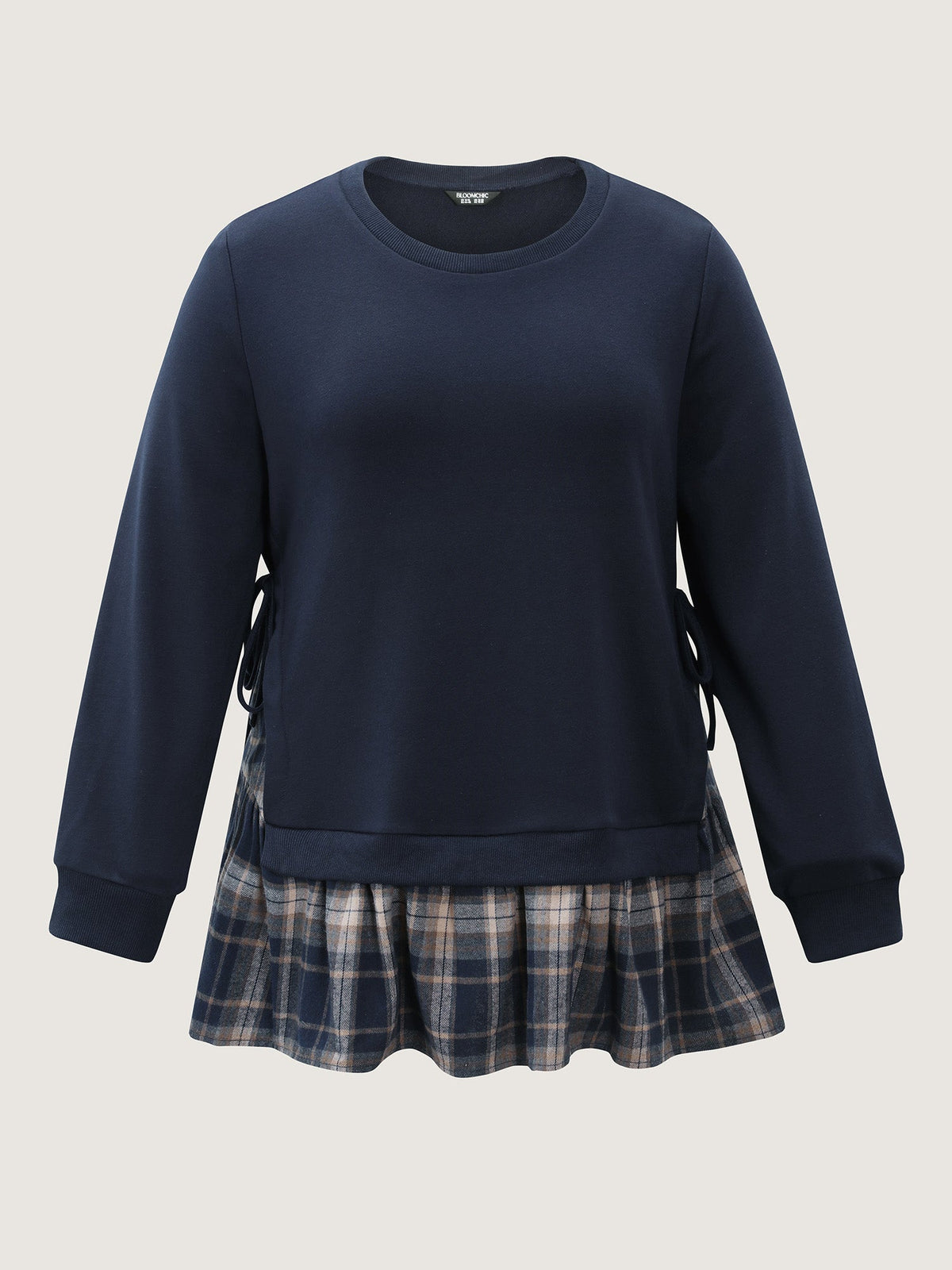 Plaid Pattern Layered Stretchy Sweatshirt