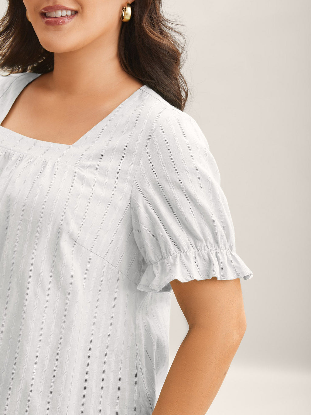 Cotton Square Neck Ruffled Sleeve Blouse