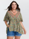 Breezy Floral Print Stretchy Waist Blouse