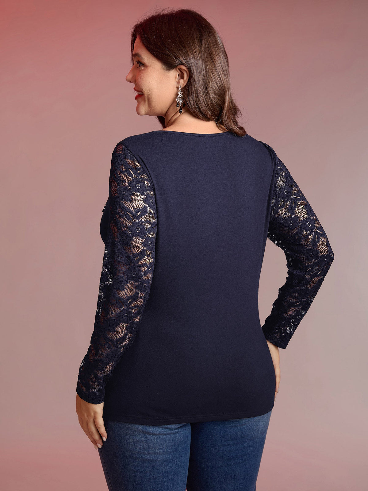 Sheer Lace Fitted Solid T-Shirt