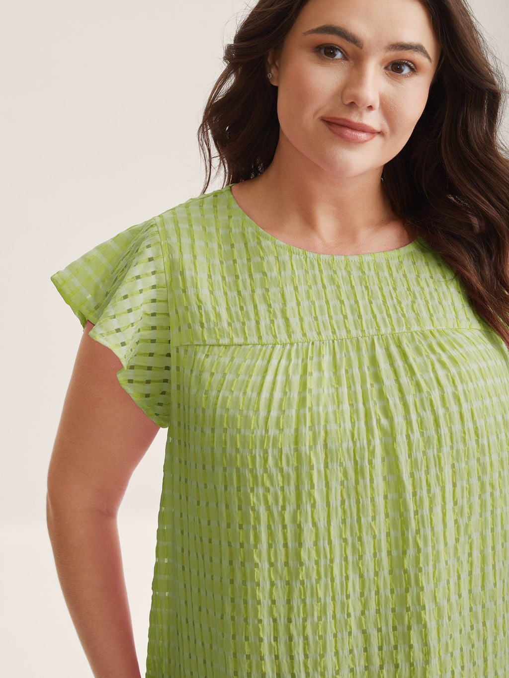 Textured Sheer Lined Flutter Sleeve Blouse