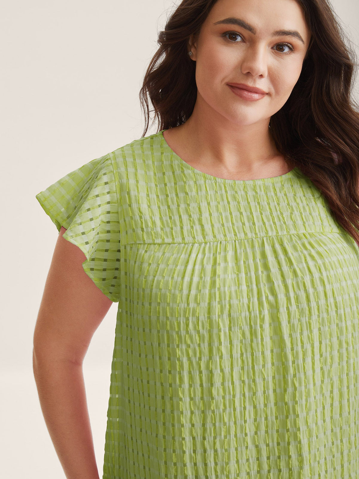 Textured Sheer Lined Flutter Sleeve Blouse