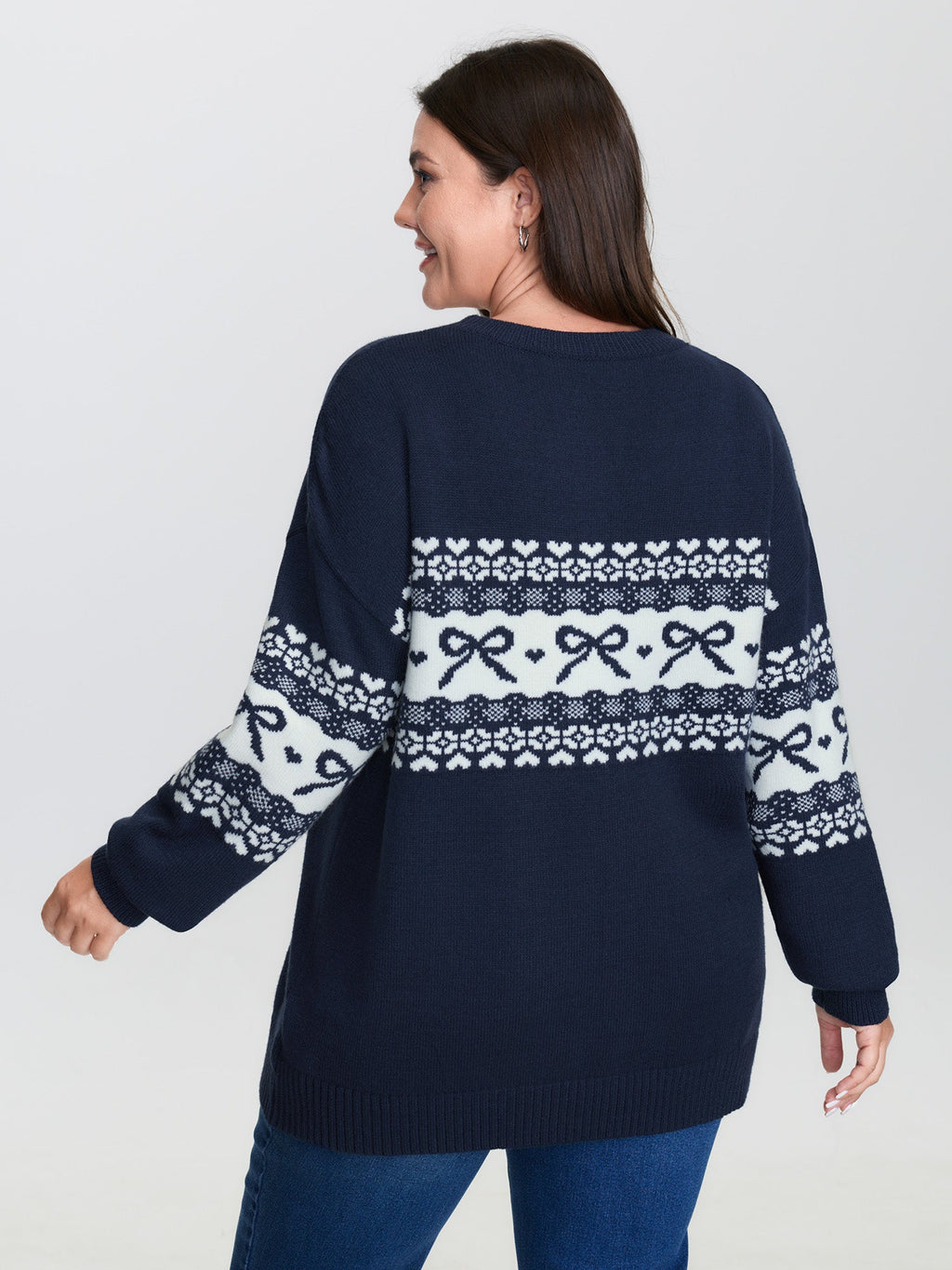 Supersoft Bow Pattern Jacquard Blend Pocket Pullover