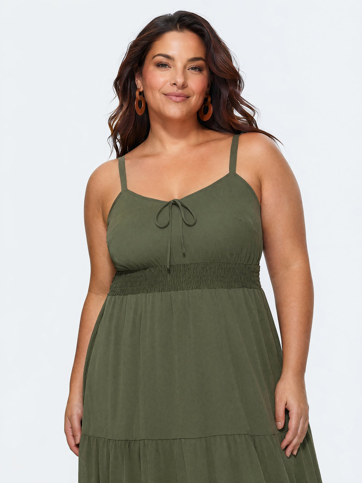 Shirred Waist Tiered Cami Midi Dress