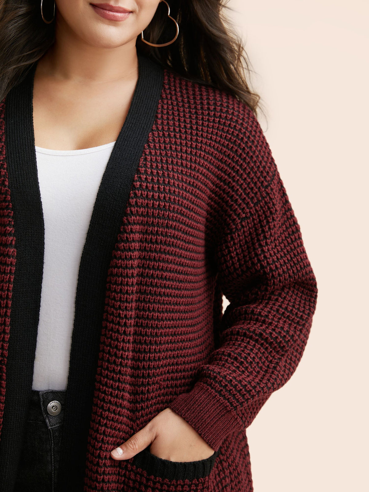 Contrast Textured Drop Shoulder Sleeve Cardigan