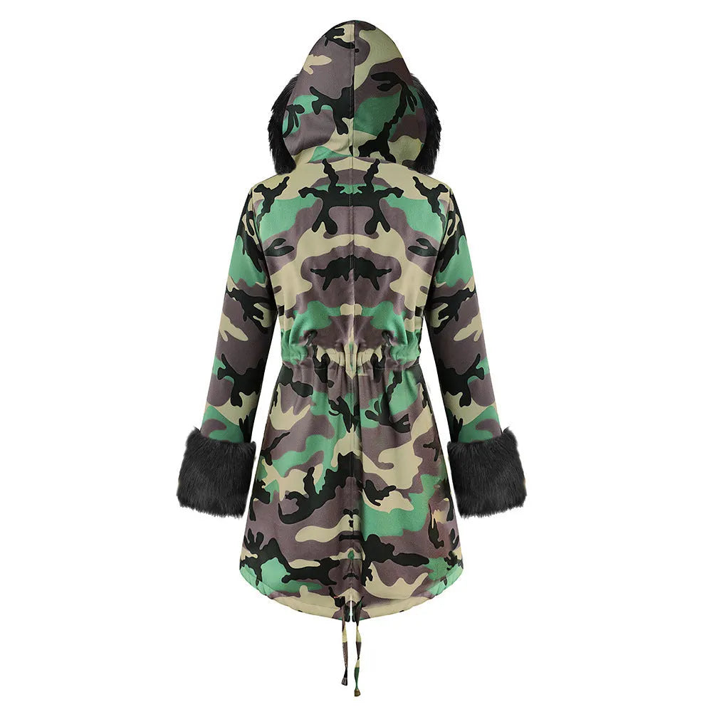 Womens Hooded Camouflage Warm Winter Coats Faux Fur Jacket Parka Overcoat