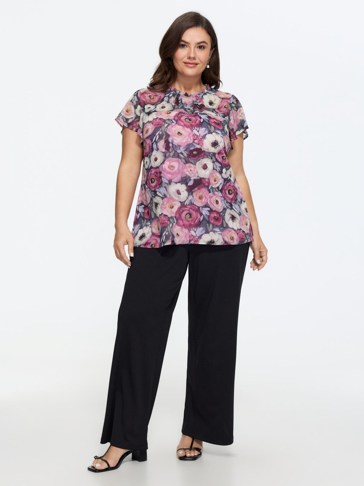 Floral Blend Print Mesh Blouse