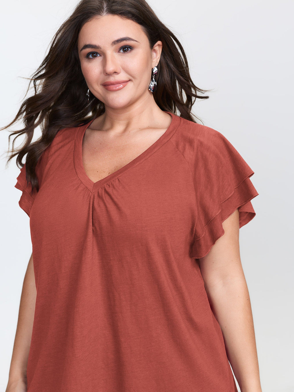 Stretchy Textured Flared Sleeve T-Shirt