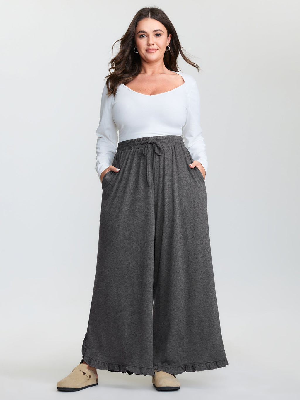 Supersoft Drawstring Waist Ruffled Hem Pants