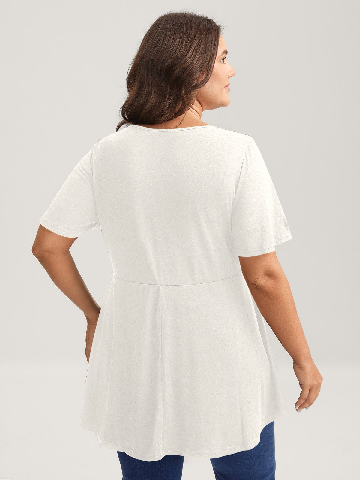 Ruffled Sleeve Round Neck Babydoll Top