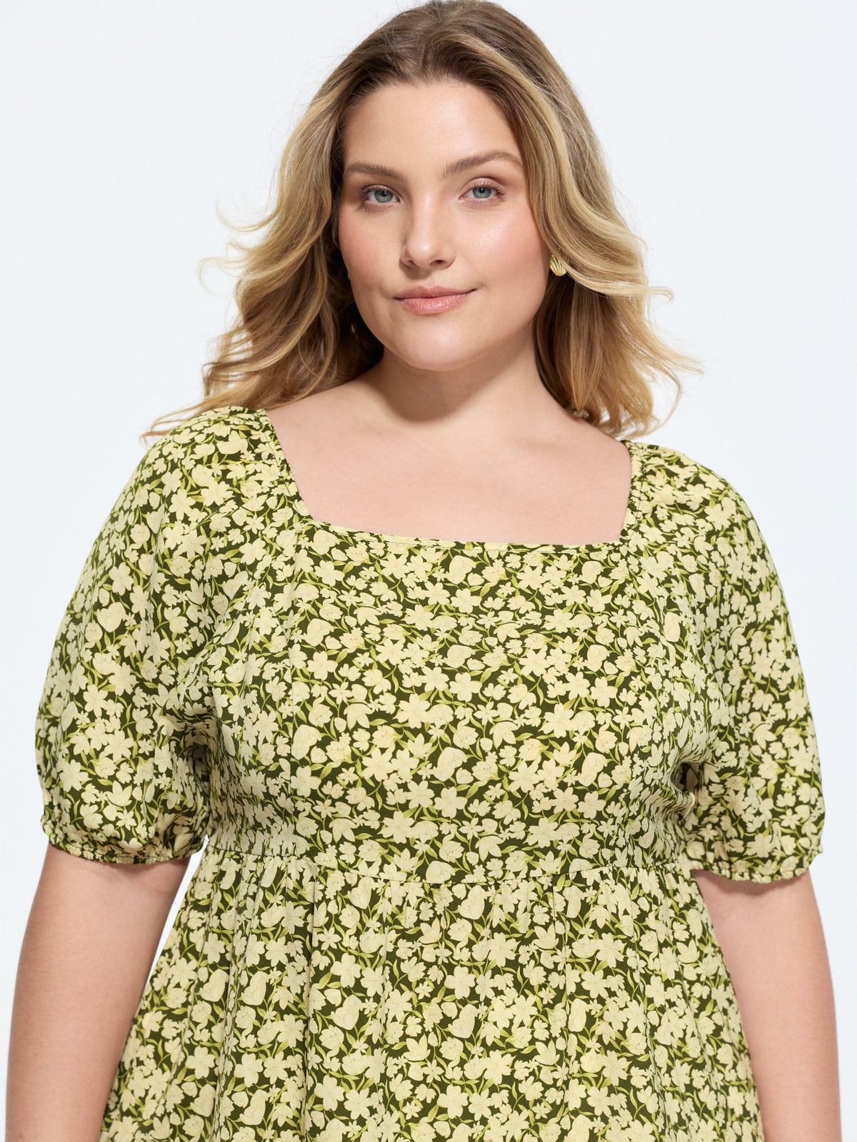 Floral Square Neck Fit and Flare Blouse
