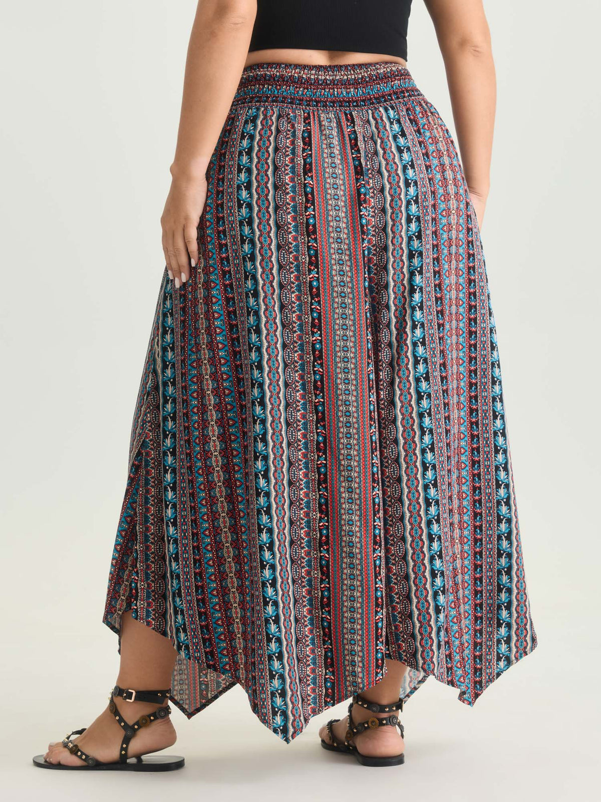 Shirred Colorful Asymmetric Hem Pants