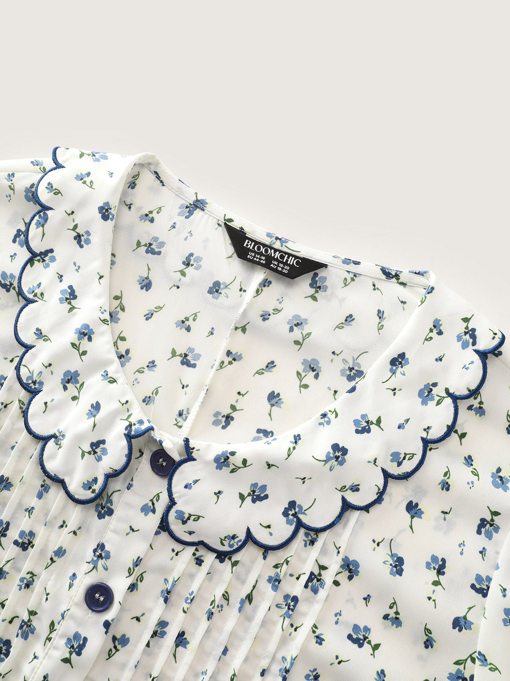 Floral Embroidery Pleated Button-Front Blouse