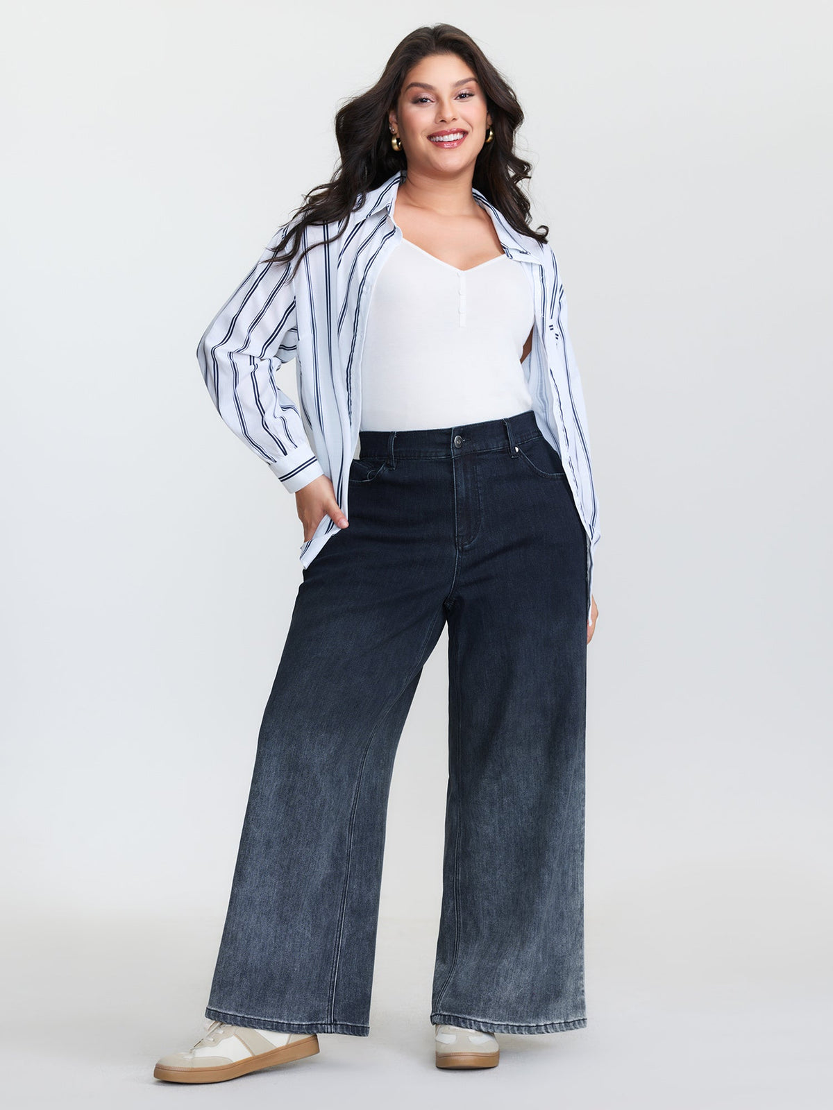 Stretchy Mid Rise Wide Leg Jeans