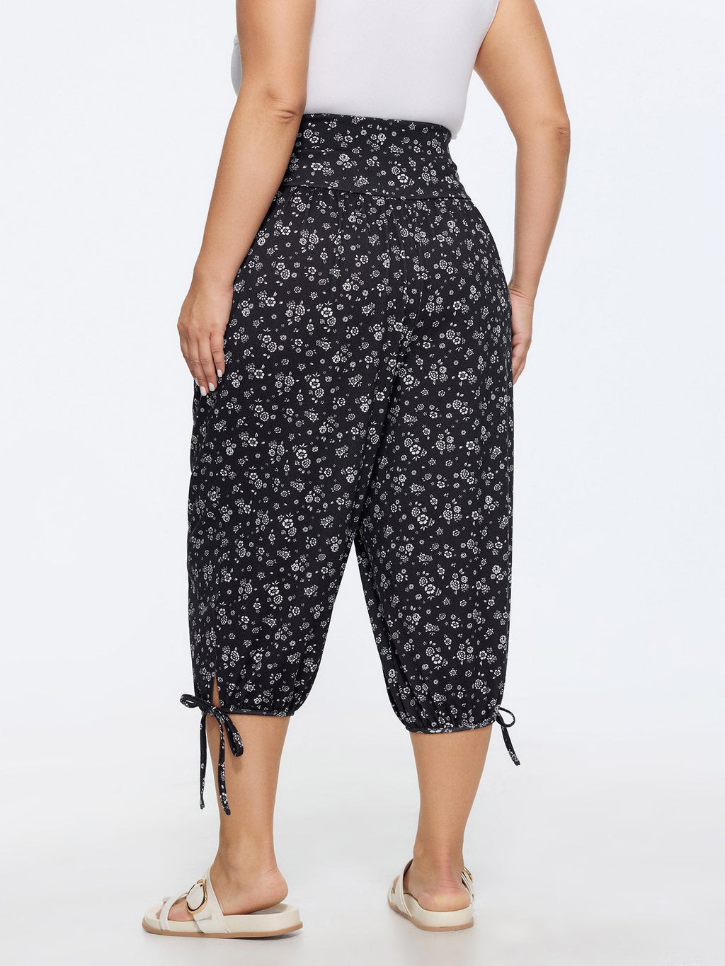 Ditsy Floral Print Drawstring Hem Jogger Pants