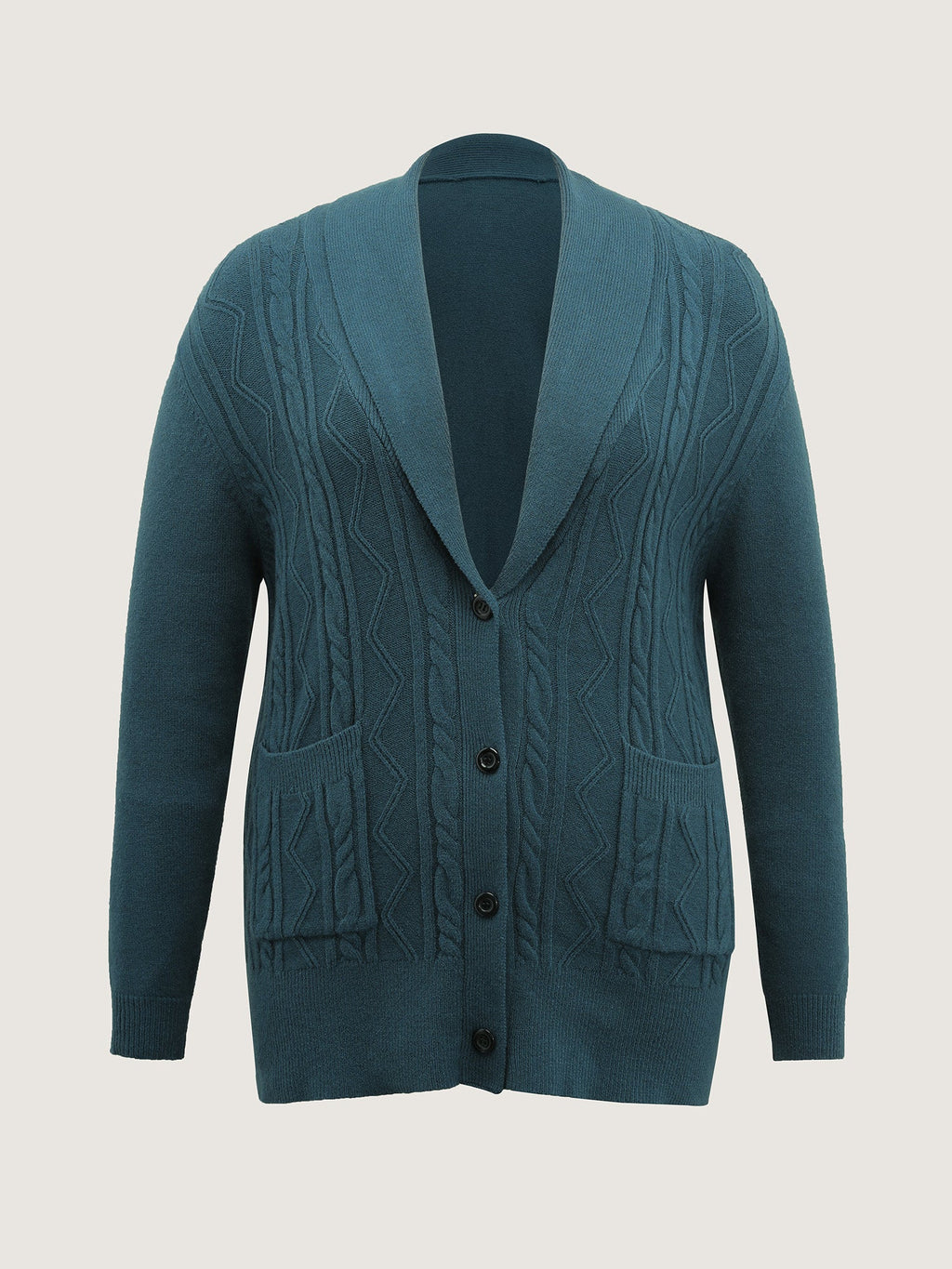 Supersoft Cable Knit Pockets Shawl Collar Knit Cardigan