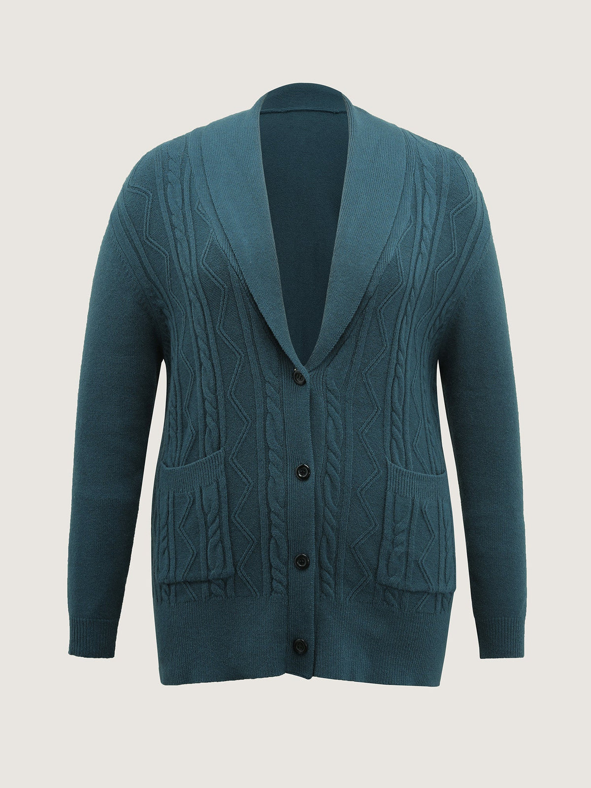Supersoft Cable Knit Pockets Shawl Collar Knit Cardigan