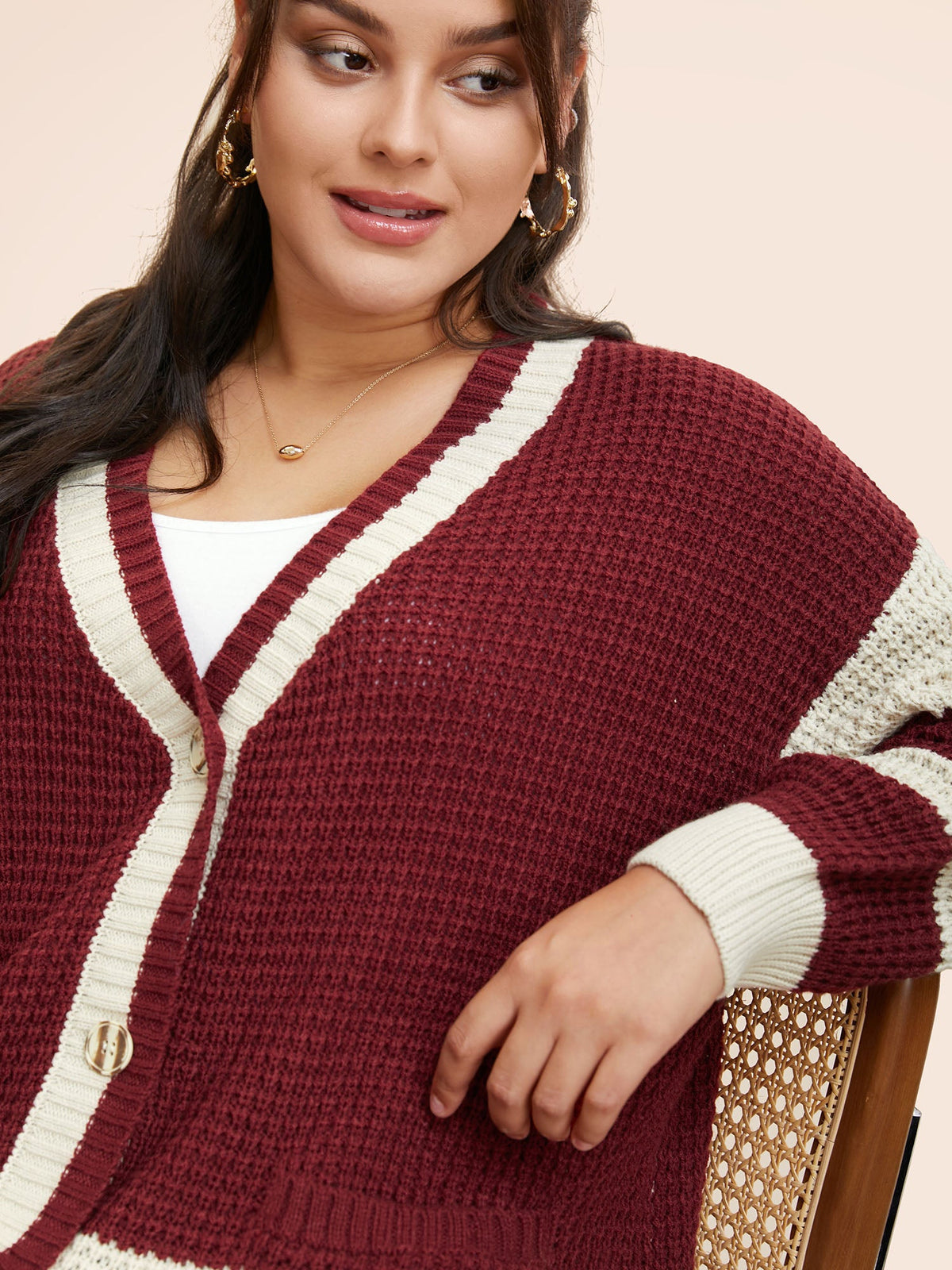 Colorblock Contrast Textured Patched Pocket Cardigan