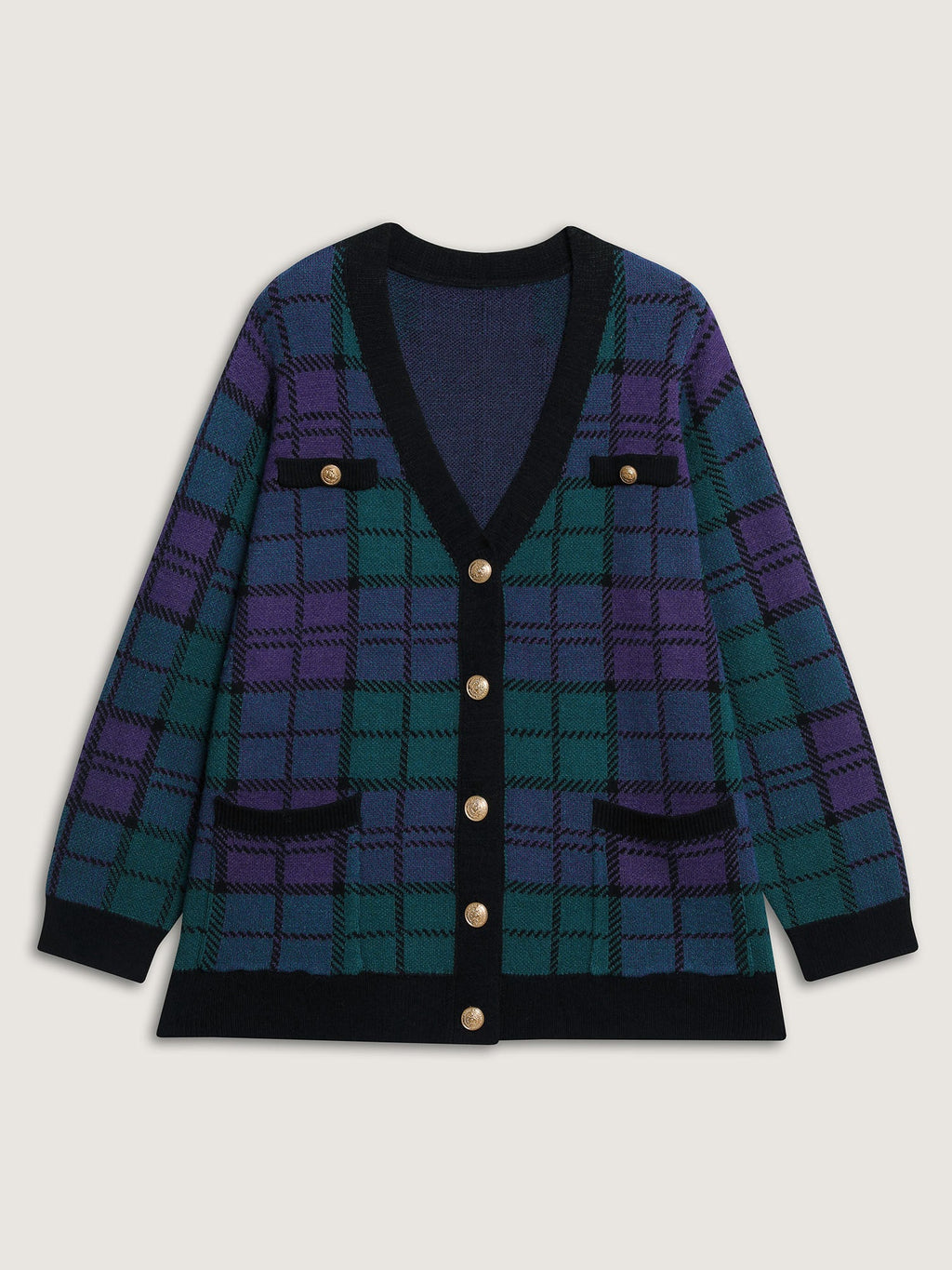 Supersoft Grid Pattern Metal Buckle Knit Cardigan